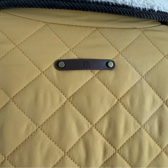 Lauren Ralph Lauren Mustard Quilted Jacket Faux Sherpa Collar Corduroy Trim Sz M - Picture 8 of 13